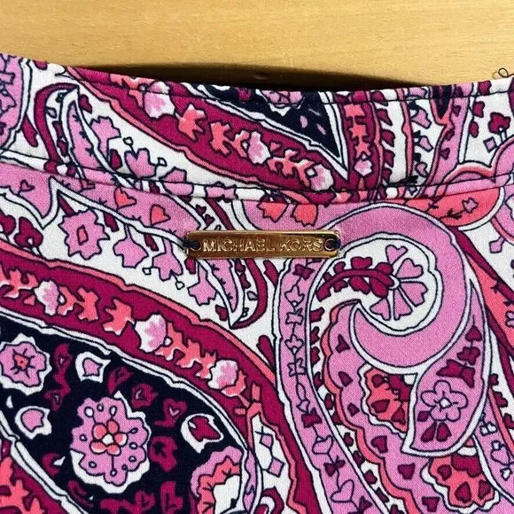 Michael Kors Pink Dress M Paisley Flutter Hem Sleeveless Stretchy Shift Sundress - Picture 9 of 11